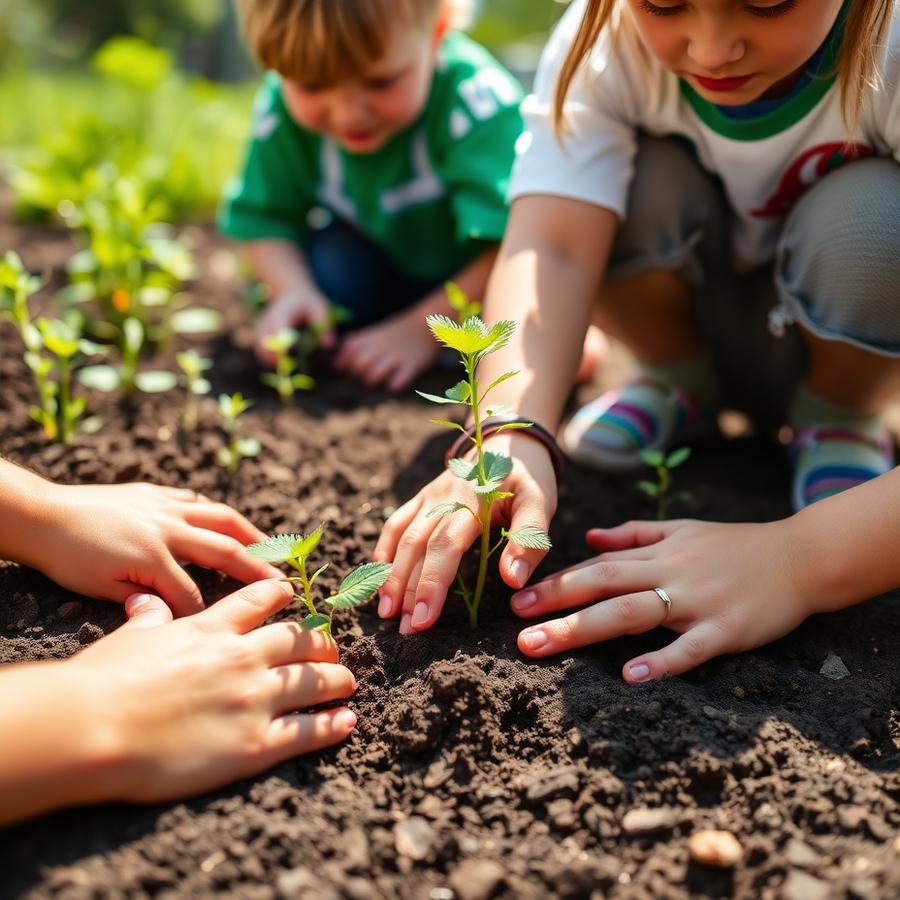 Crianças a plantar na horta da escola