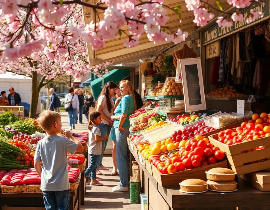 Banca do Mercado da Primavera com frutas e legumes